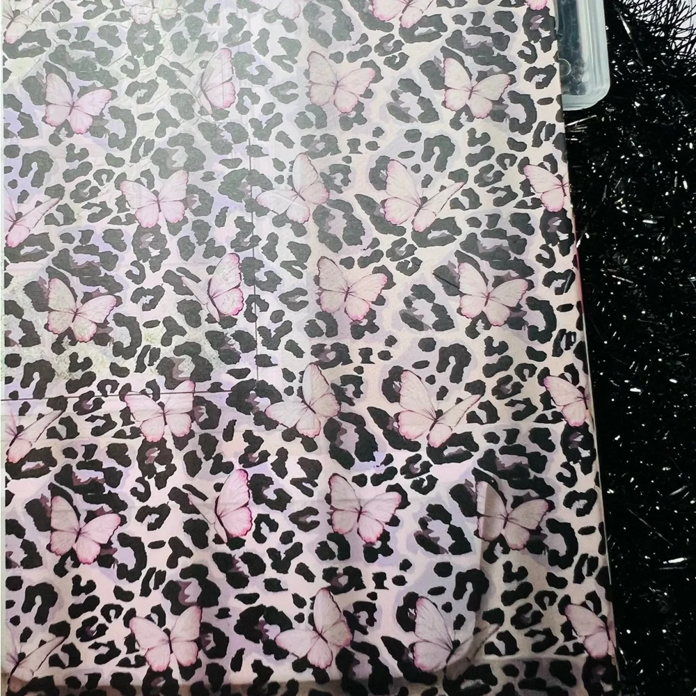 Pink Butterflies and Black Animal Print Peva Shower Curtain Textured